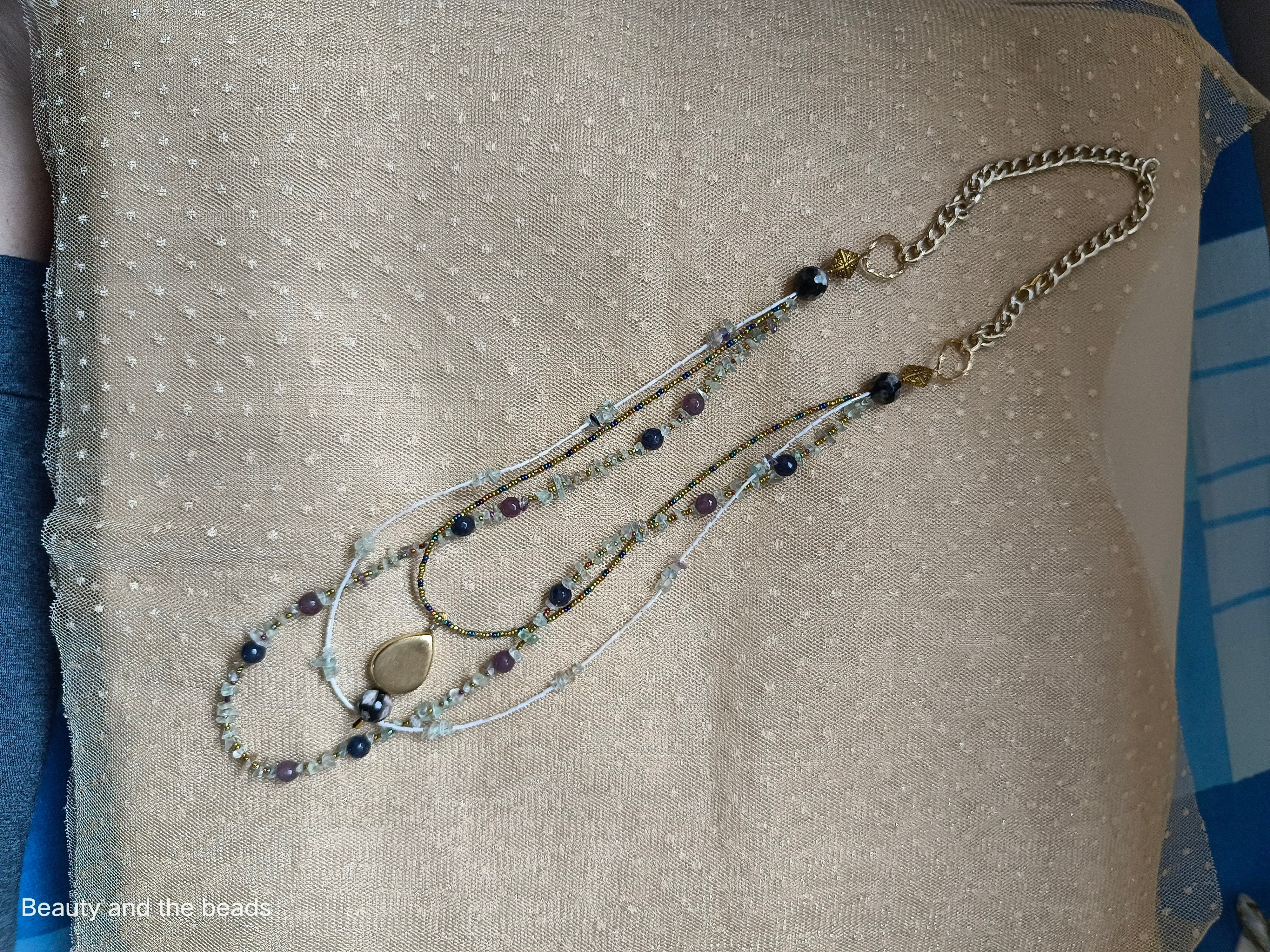 Fluorite and onyx multi-tiered necklace