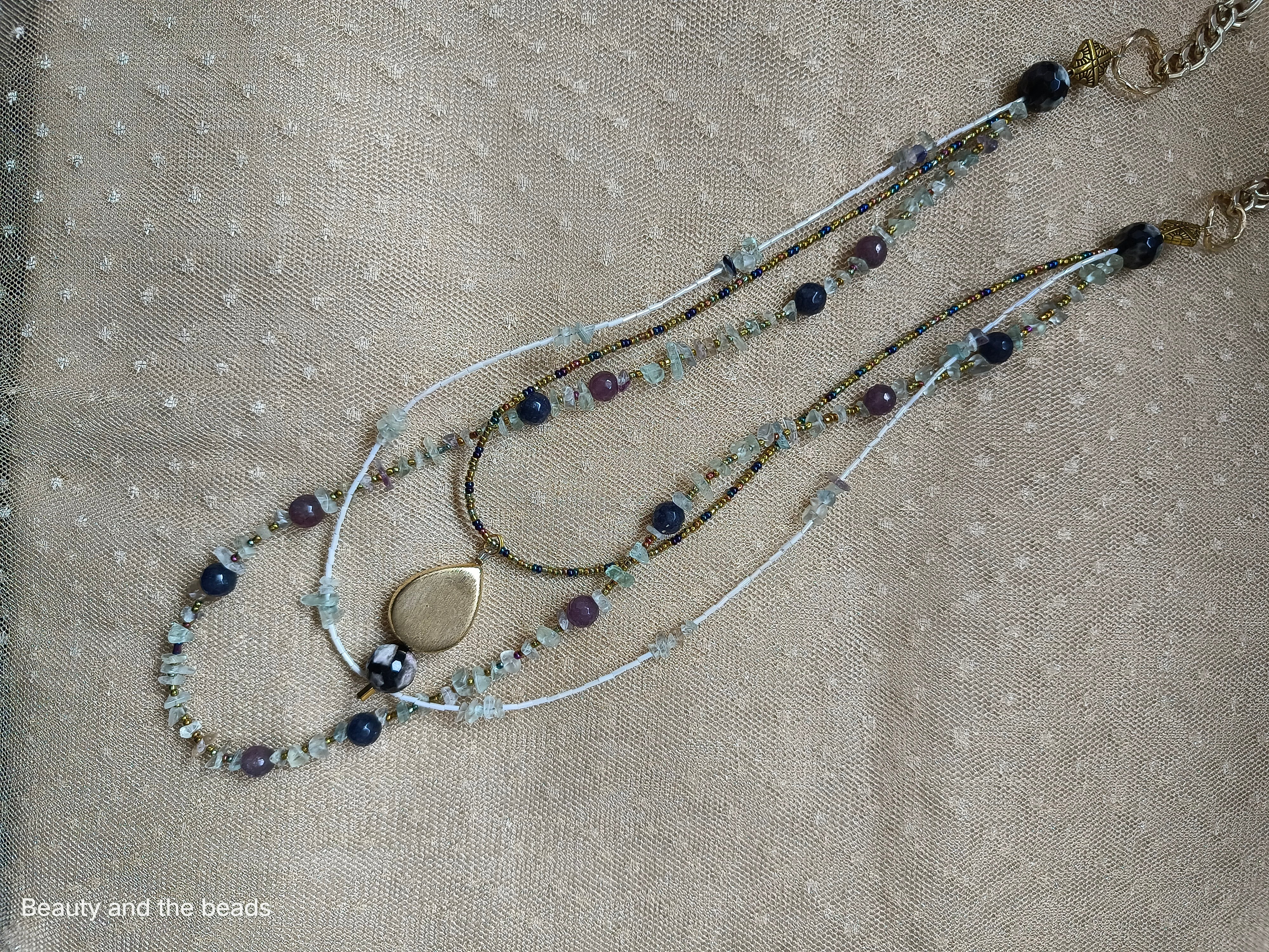 Fluorite and onyx multi-tiered necklace