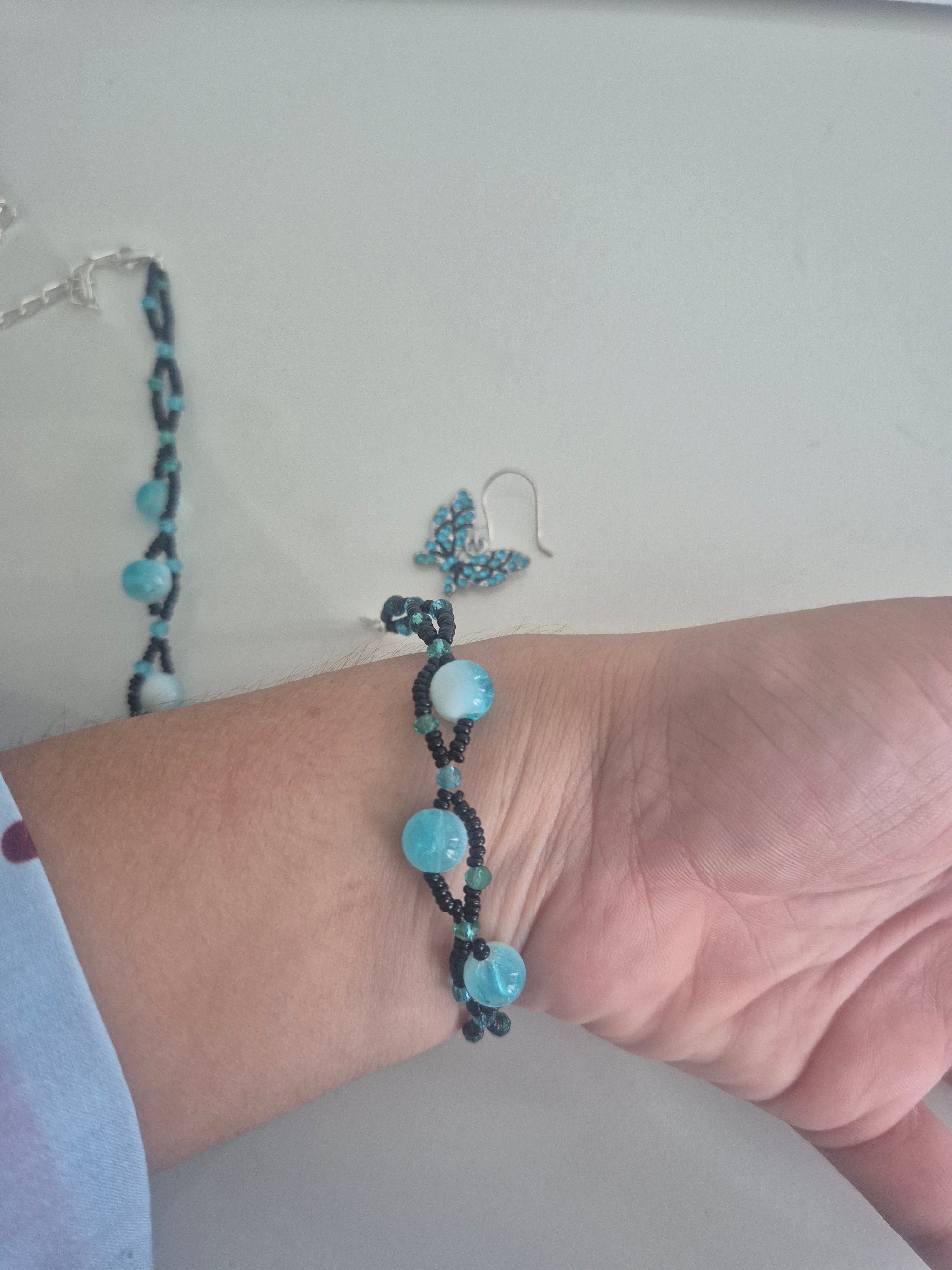 Aqua butterfly necklace set