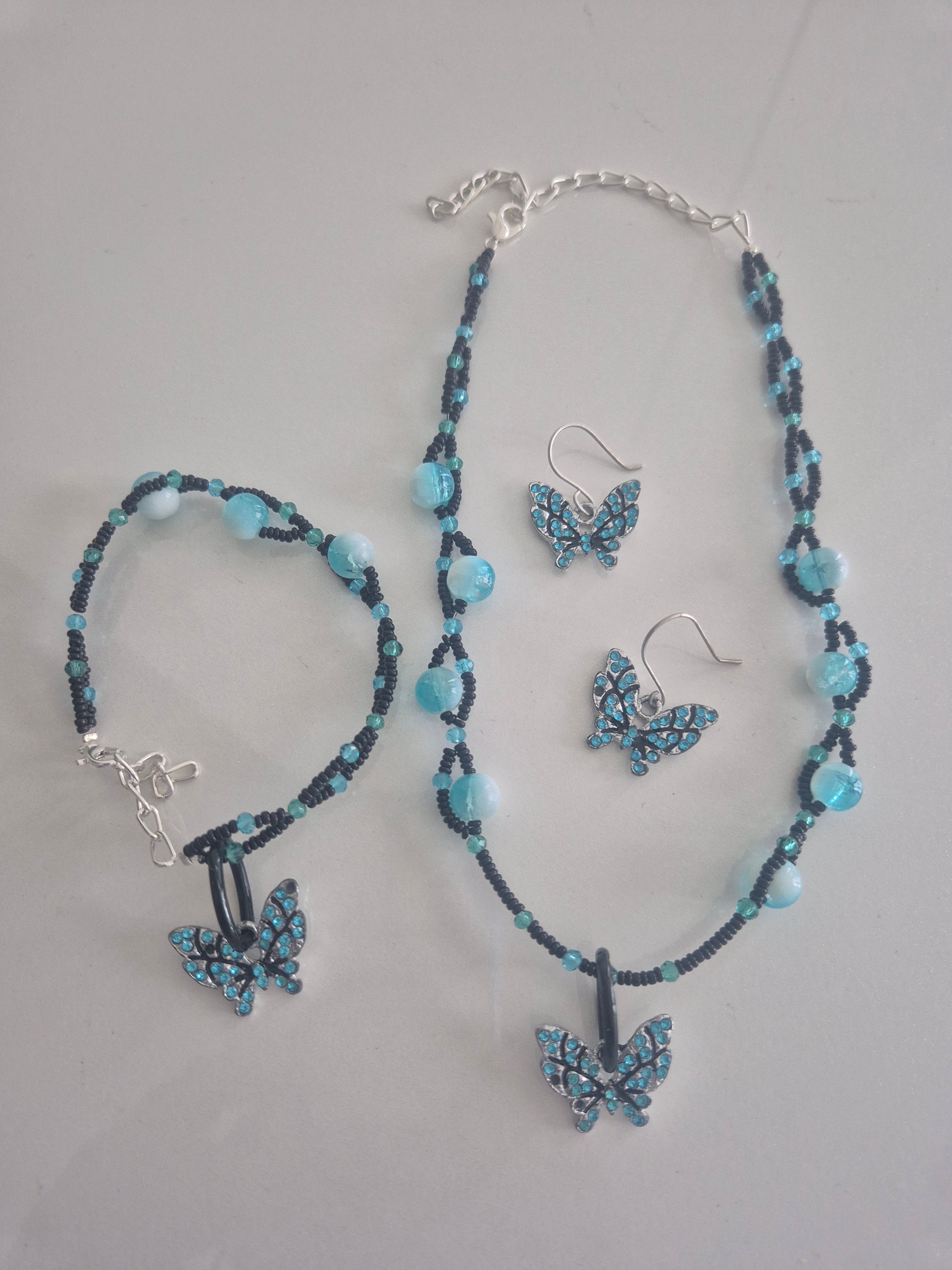 Aqua butterfly necklace set